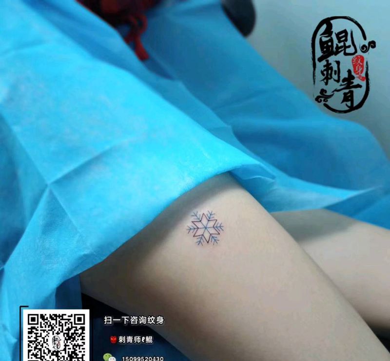 ❄️纹身图片_腿部几何水彩纹身图案