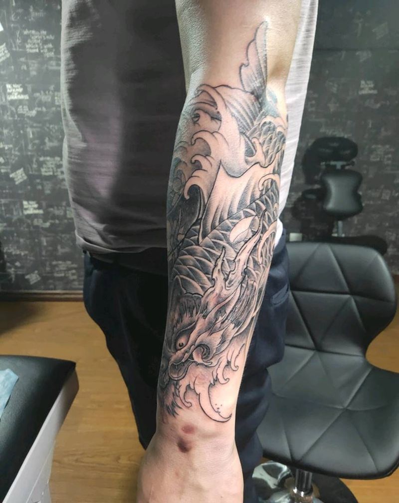 小臂鳌纹身图片_手臂新传统纹身图案