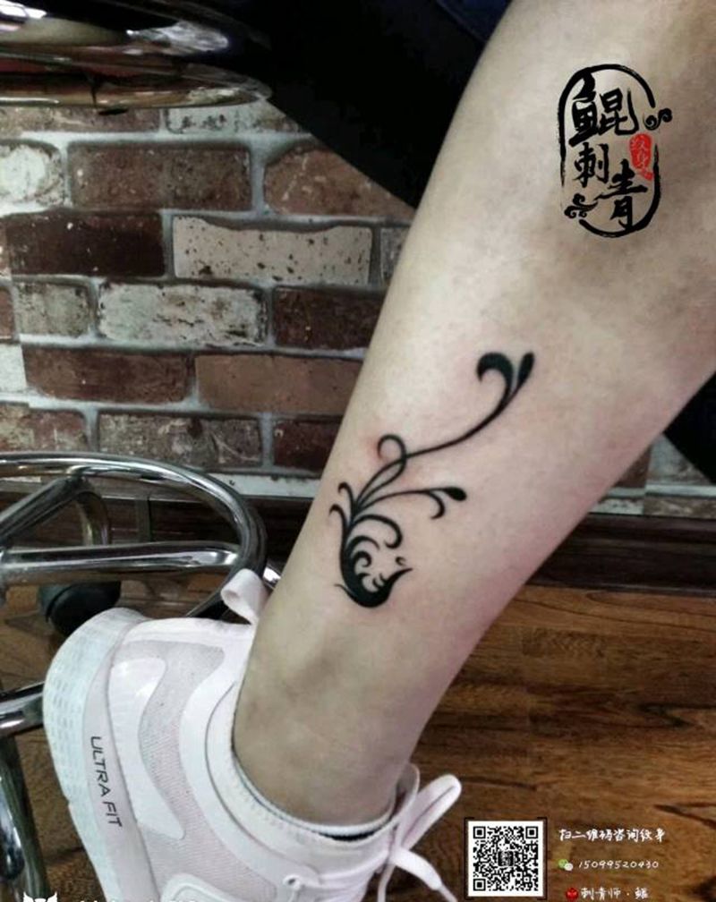 图腾凤凰纹身图片_脚部传统动物图腾简约成品纹身图案