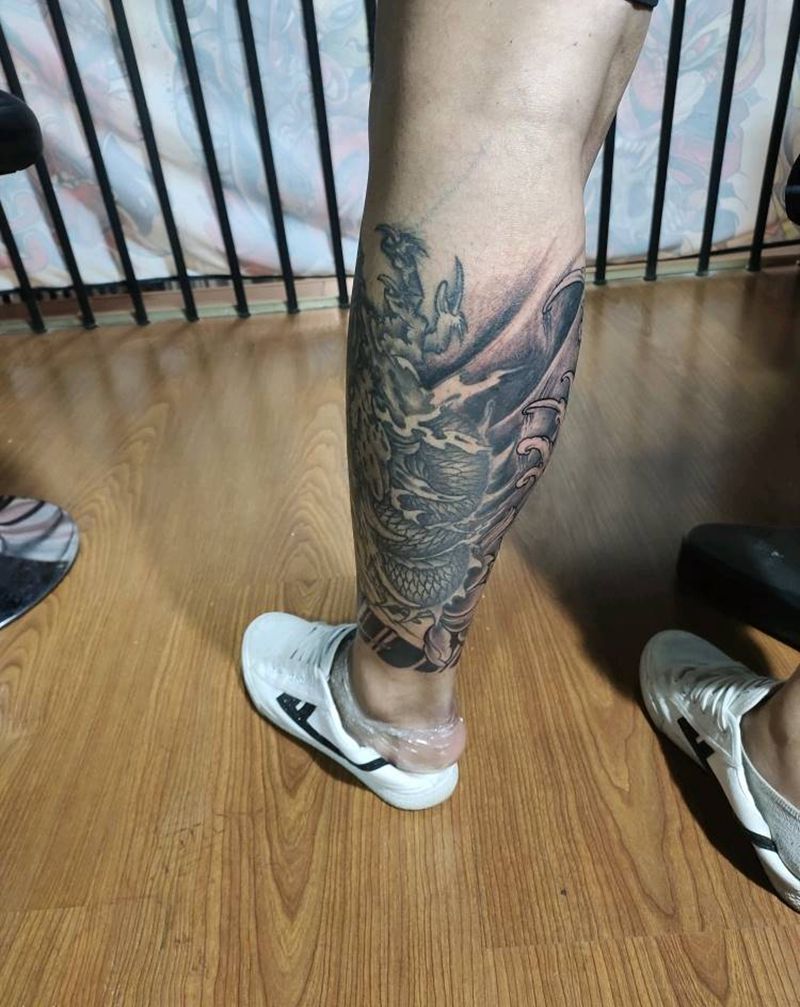 包小腿快成了哦纹身图片_腿部新传统纹身图案