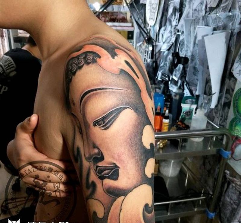 花臂纹身图片_手臂传统动物植物鬼神宗教原创成品纹身图案