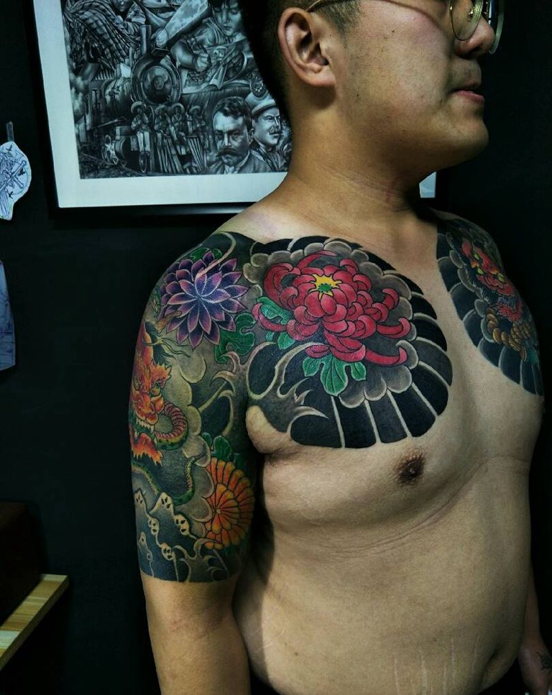 夜叉纹身图片_手臂胸部老传统纹身图案