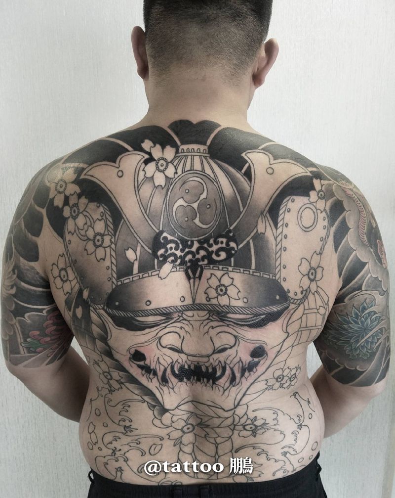鬼武士纹身图片_背部纹身图案
