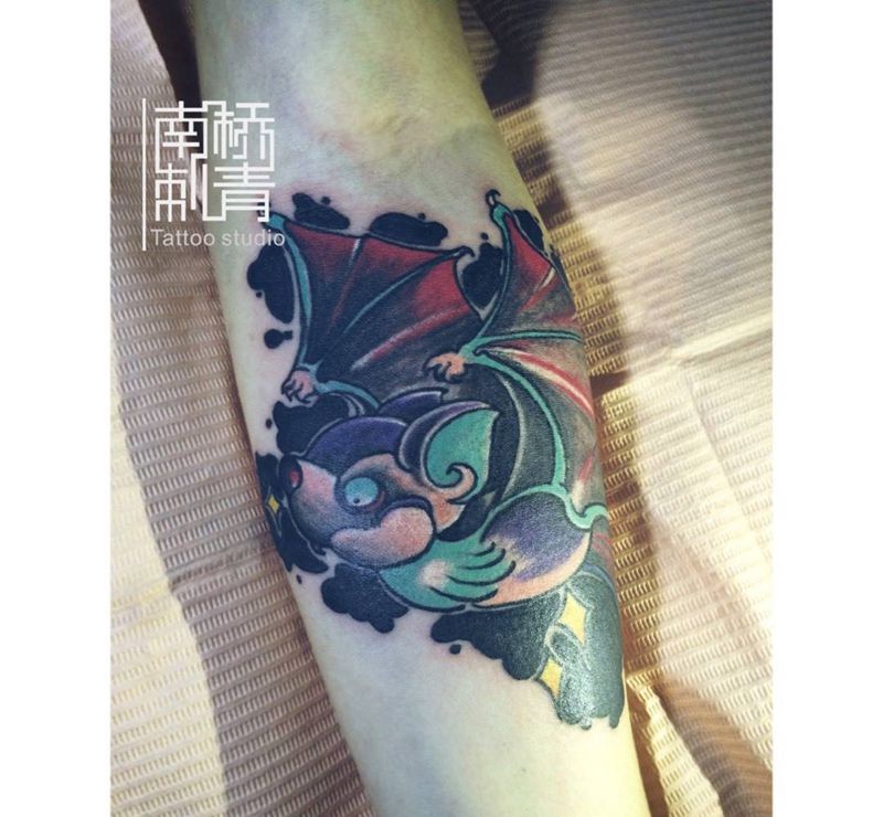 School蝙蝠纹身图片_成品手臂欧美动物纹身图案