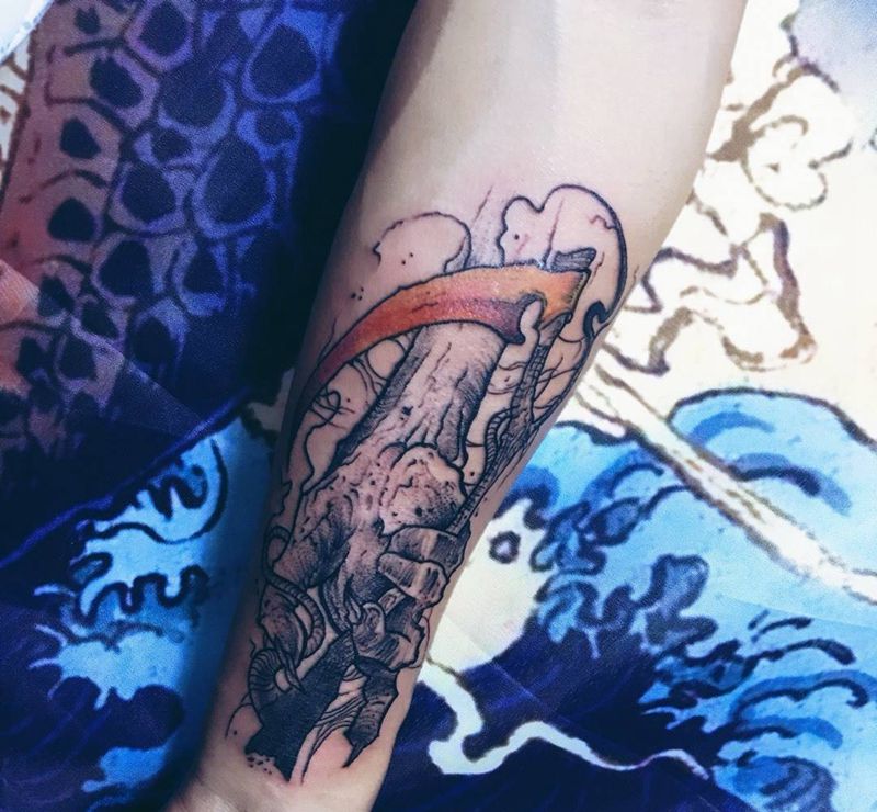 #暗黑风纹身图片_成品原创鬼神欧美手臂纹身图案