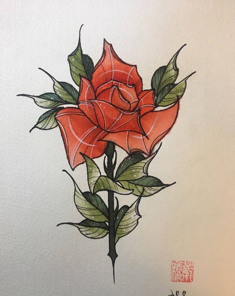 玫瑰纹身图片_New School纹身图案