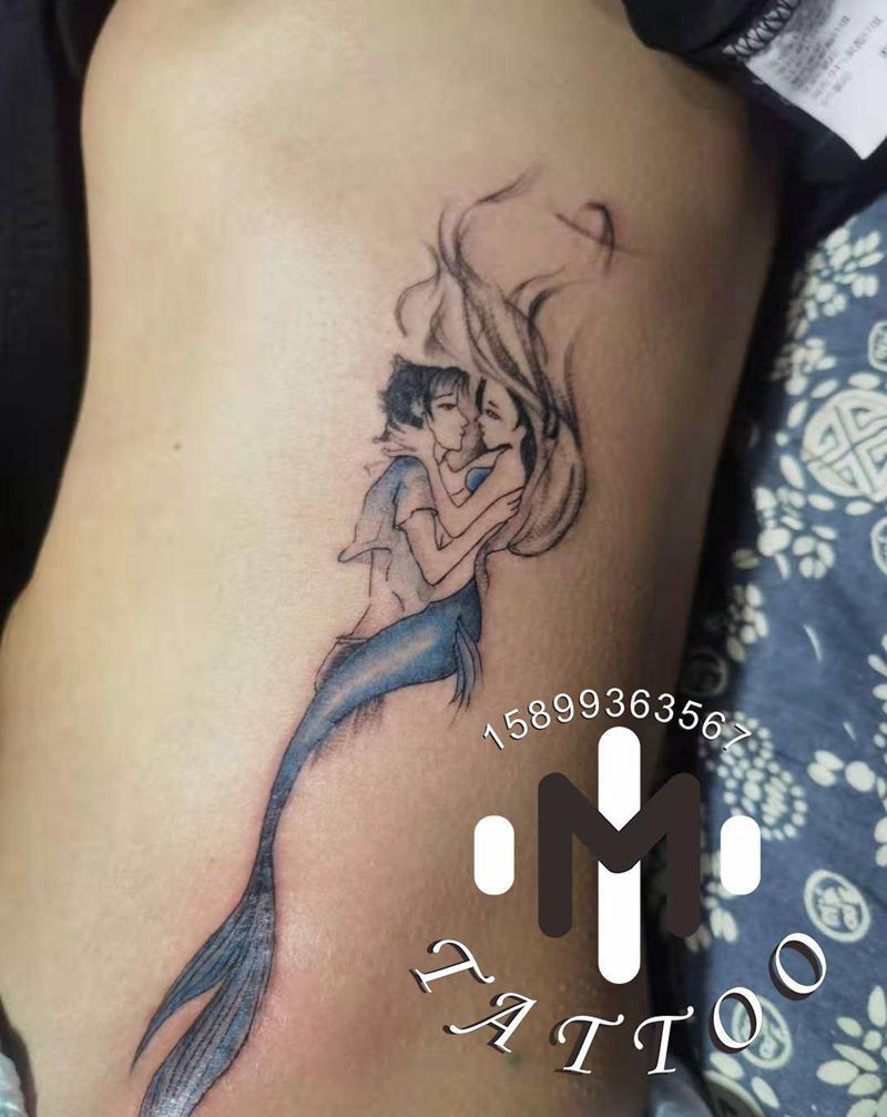 人鱼恋纹身图片_腰部纹身图案