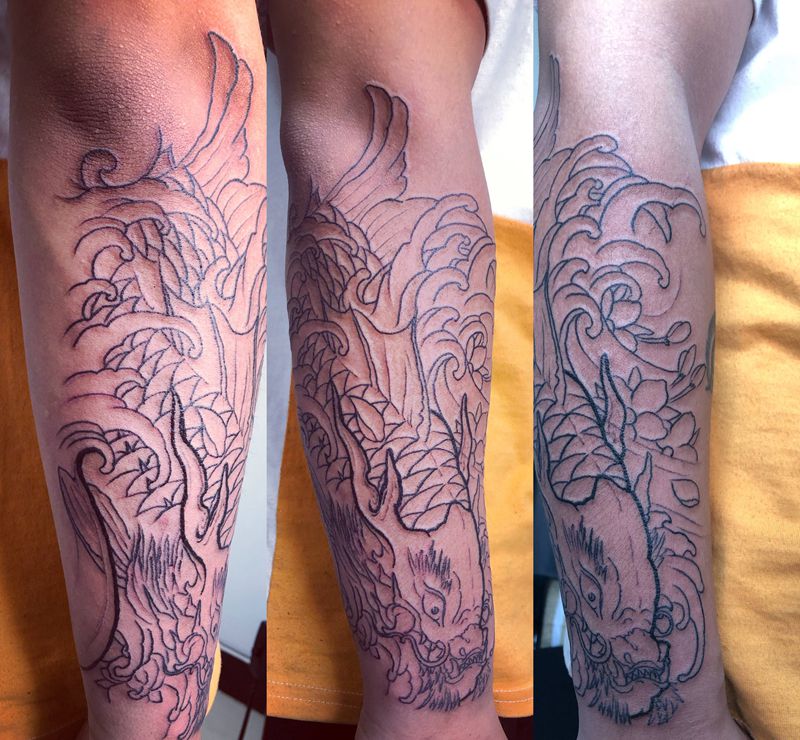 小臂熬鱼纹身图片_手臂新传统纹身图案