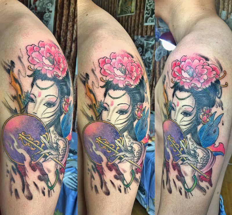 艺妓纹身图片_手臂新传统纹身图案