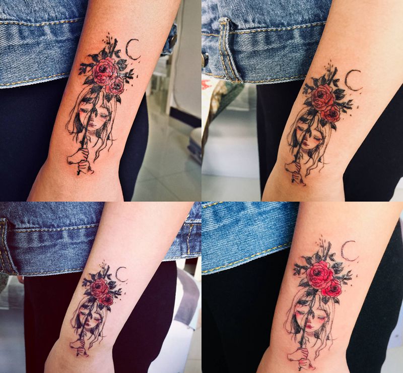 女孩纹身图片_手臂纹身图案