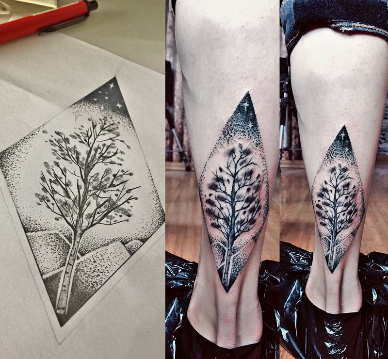 原创设计纹身图片_腿部点刺纹身图案