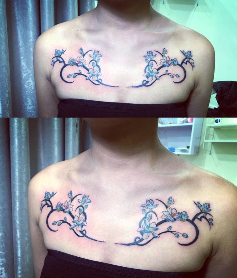 花胸纹身图片_胸部图腾水彩纹身图案