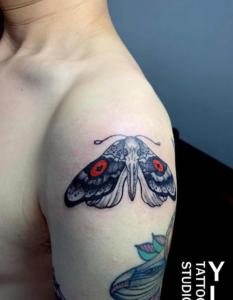 蛾纹身图片_手臂Old School点刺纹身图案