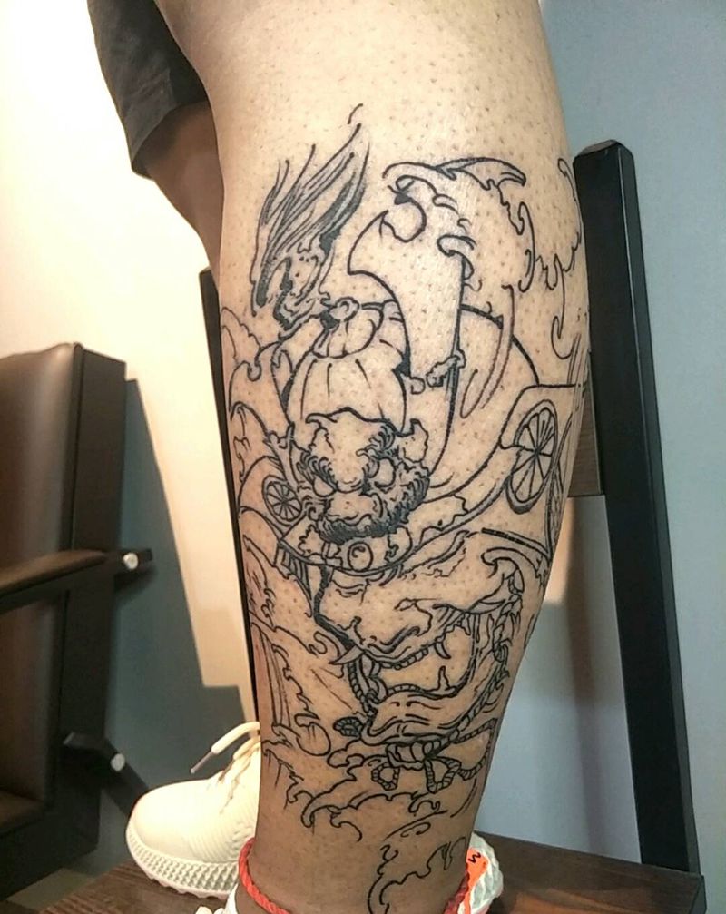 鬼武士纹身图片_腿部纹身图案