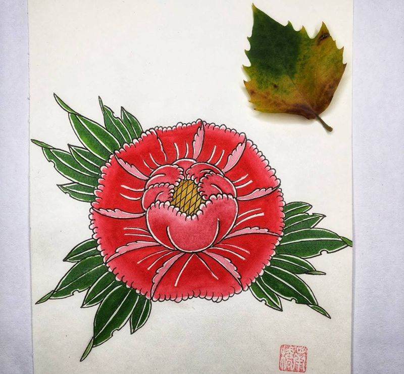 牡丹纹身图片_手稿原创植物传统纹身图案