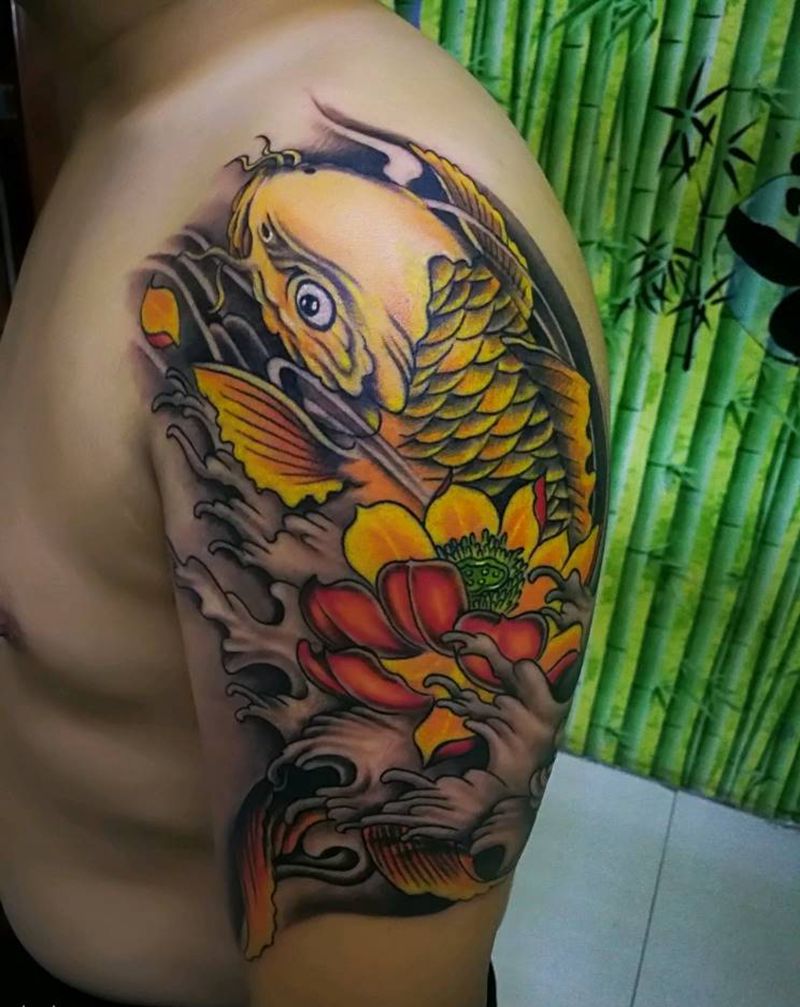 鲤鱼纹身图片_肩部传统动物鱼成品纹身图案