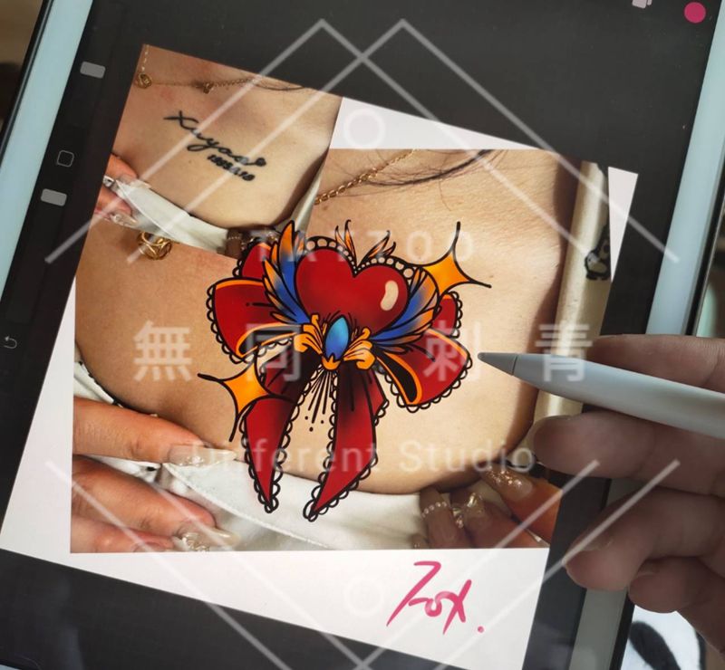 遮盖设计纹身图片_胸部New School纹身图案