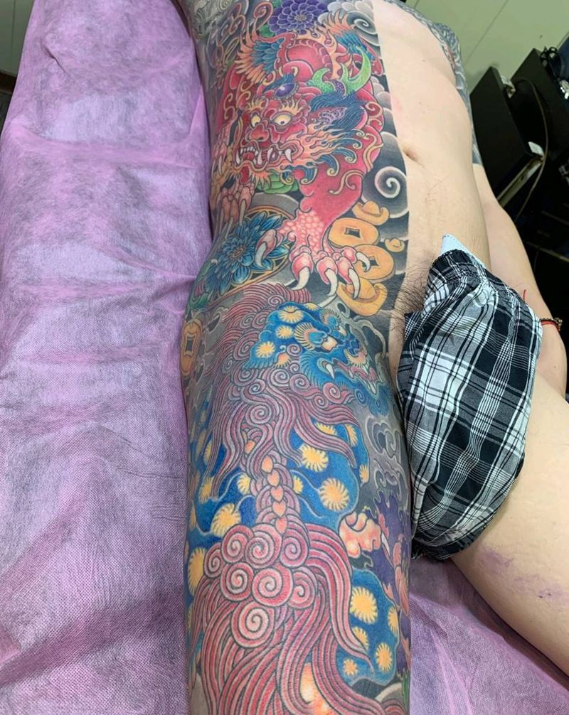 傳統纹身图片_胸部腿部老传统纹身图案