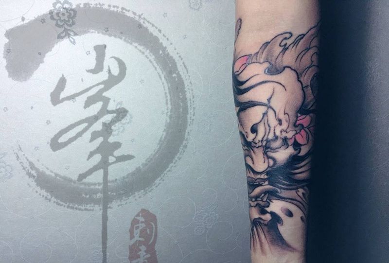 小臂般若纹身图片_手臂成品传统鬼神动物宗教人物纹身图案