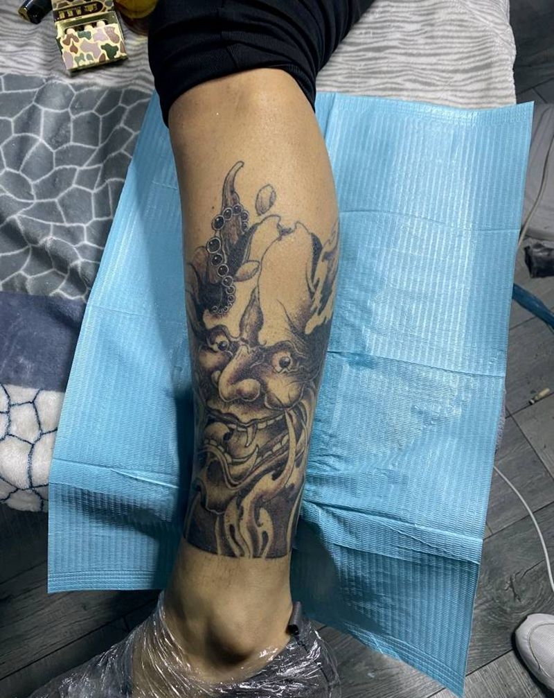 般若纹身图片_腿部纹身图案