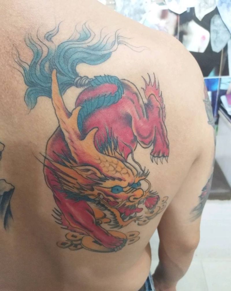 传统麒麟回复后纹身图片