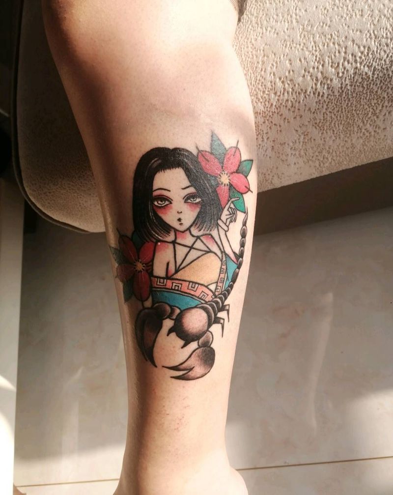 天蝎纹身图片_腿部Old School纹身图案