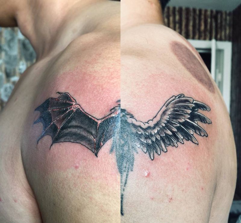 翅膀。客人要求这样加。纹身图片