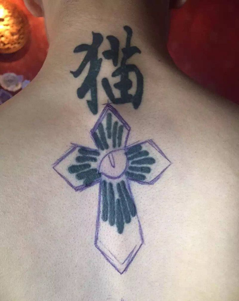 遮盖，客人爱猫信教。纹身图片