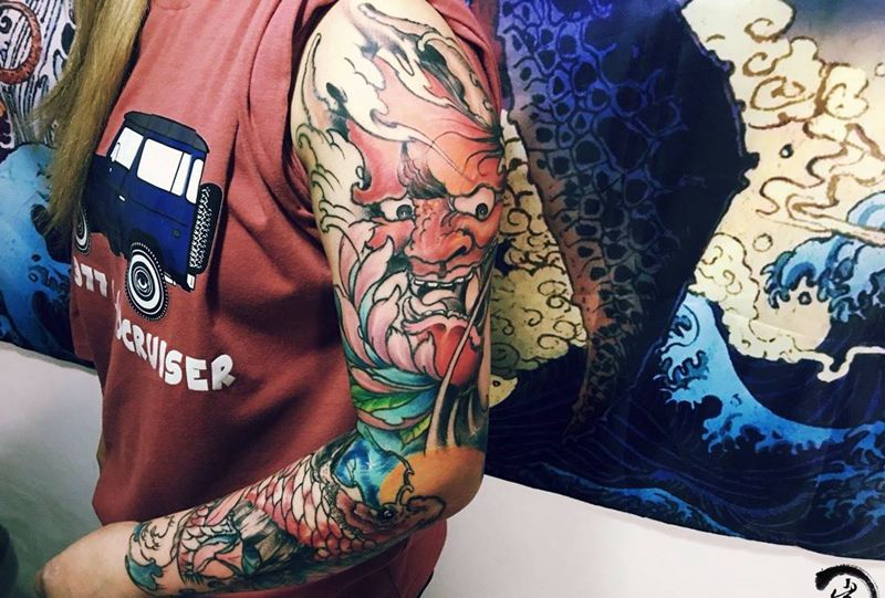 新传统花臂纹身图片_成品鬼神动物传统手臂纹身图案