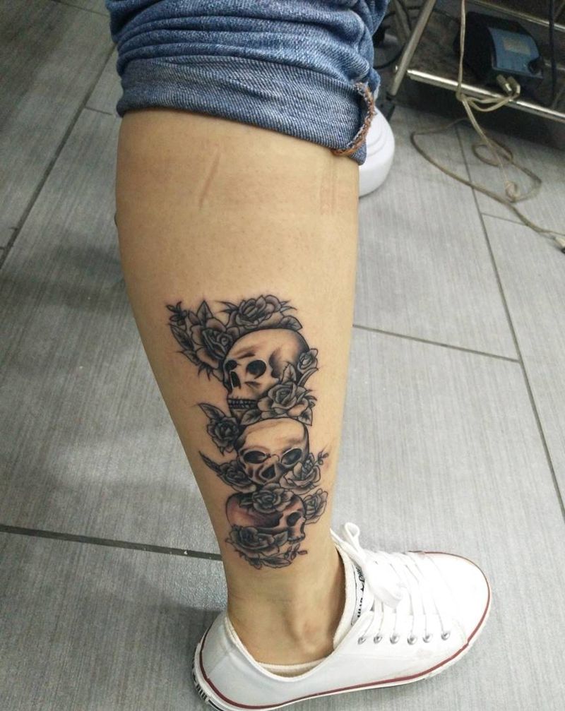 小腿骷髅纹身图片
