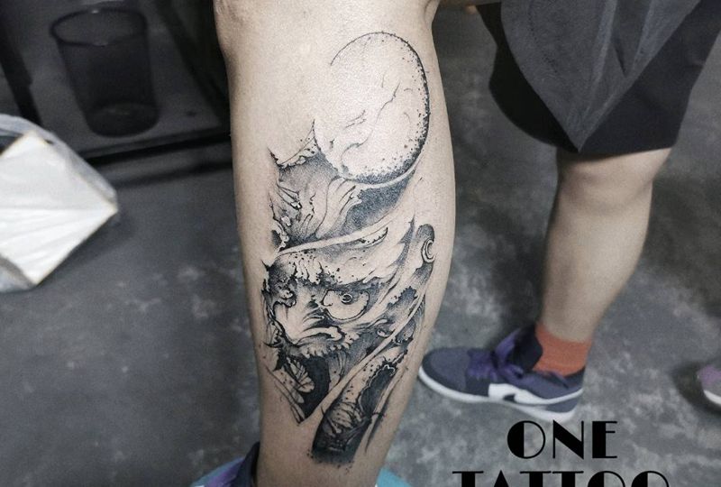 般若纹身图片_腿部纹身图案