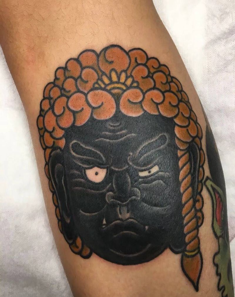 不动纹身图片_成品腿部传统人物鬼神原创纹身图案