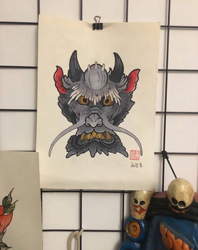 龙头手稿纹身图片