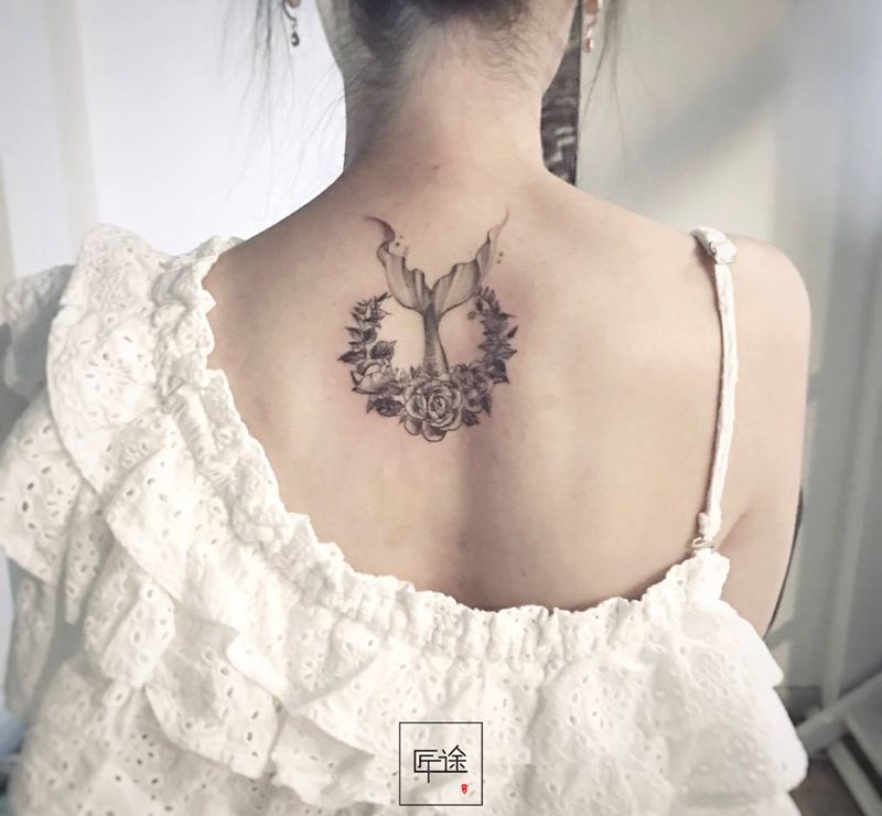 旧纹修善纹身图片_成品习俗肩部几何植物纹身图案