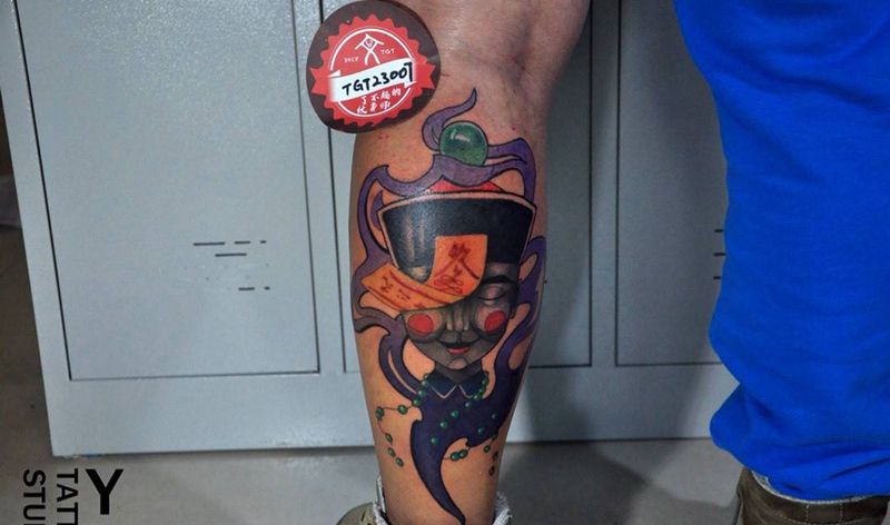 僵尸纹身图片_腿部New School纹身图案