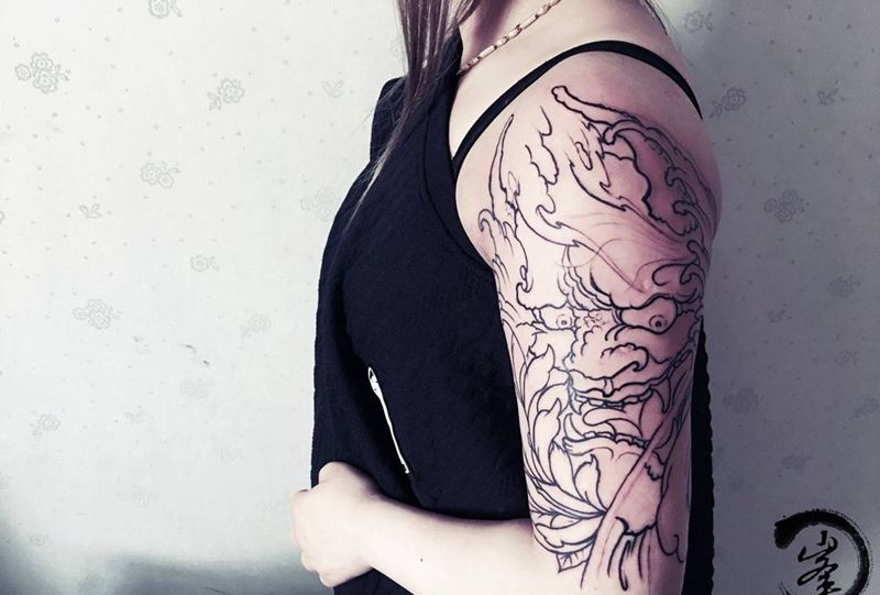 #般若纹身图片_成品手臂传统鬼神纹身图案