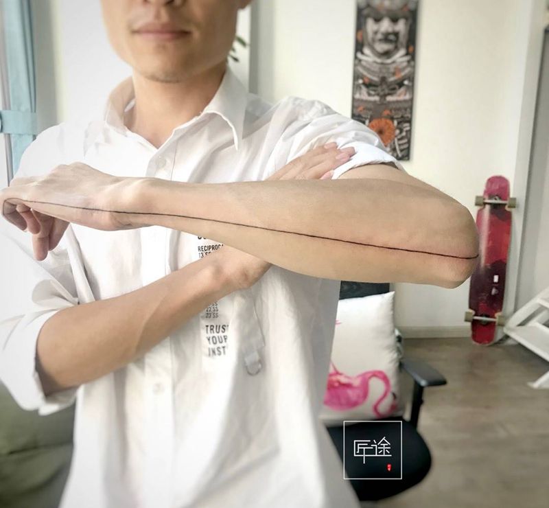 直线纹身图片_成品手臂清新几何原创纹身图案