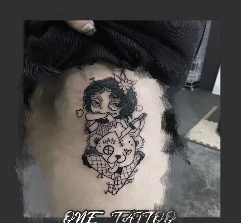 暗黑小萝莉未完成纹身图片_腿部纹身图案