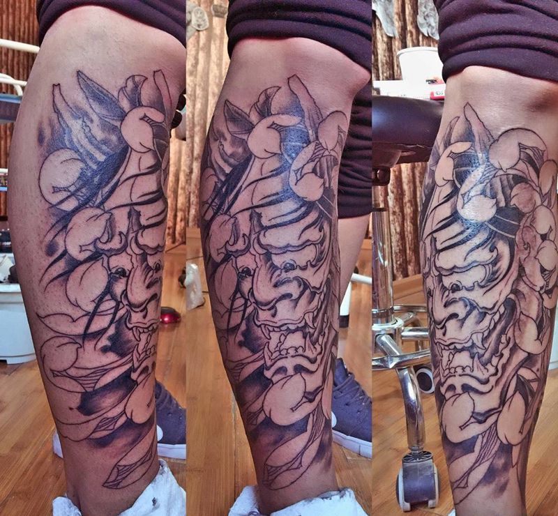 小腿般若  未完成纹身图片