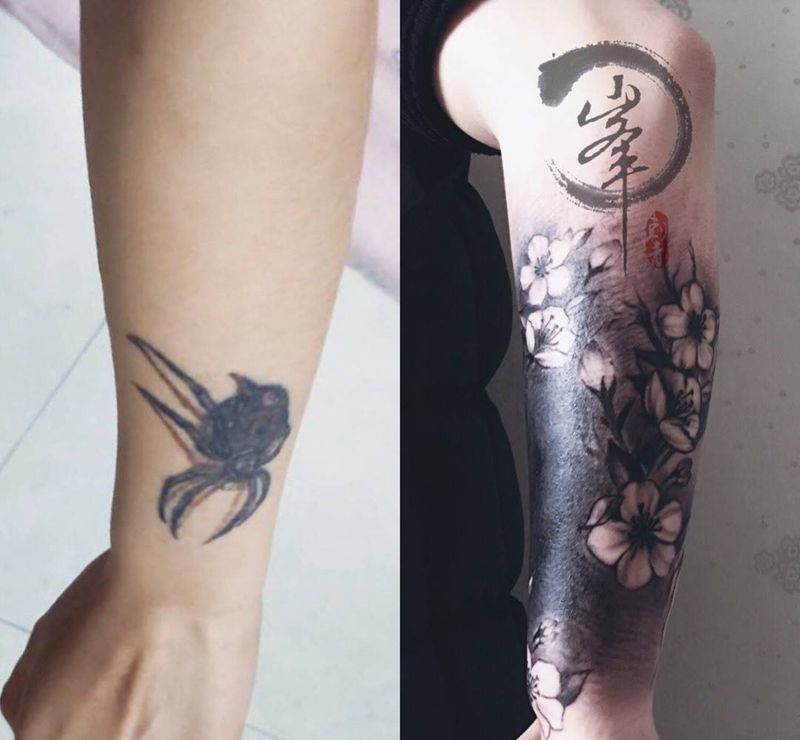 遮盖纹身图片_成品手臂动物欧美纹身图案