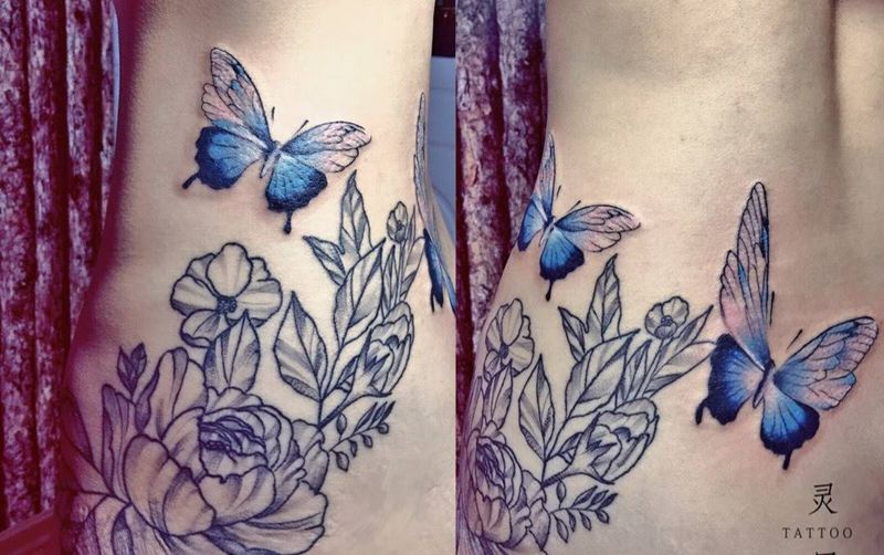花  蝶纹身图片
