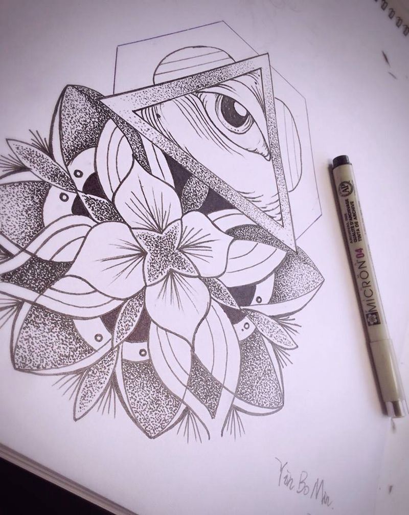 上帝之眼点刺纹身图片_手稿手臂清新几何原创纹身图案