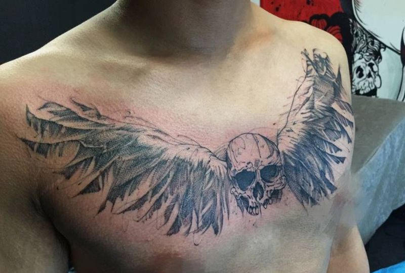 花胸纹身图片_胸部纹身图案