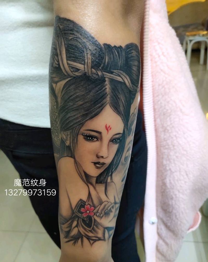 艺妓纹身图片_手臂新传统艺妓纹身图案