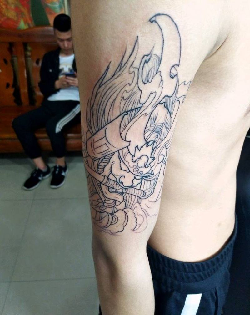 鬼武士线条纹身图片