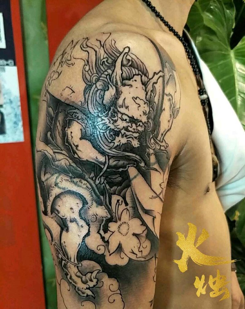 风神纹身图片_手臂新传统纹身图案