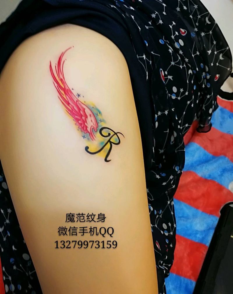 翅膀纹身图片_腿部翅膀成品纹身图案