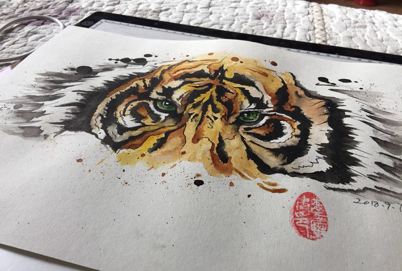 手稿纹身图片_背部胸部水彩新传统纹身图案