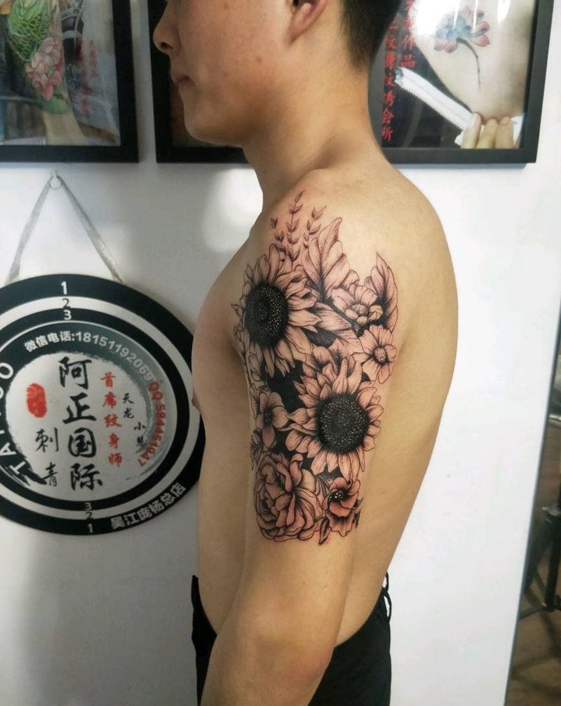 素花纹身图片_手臂新传统纹身图案