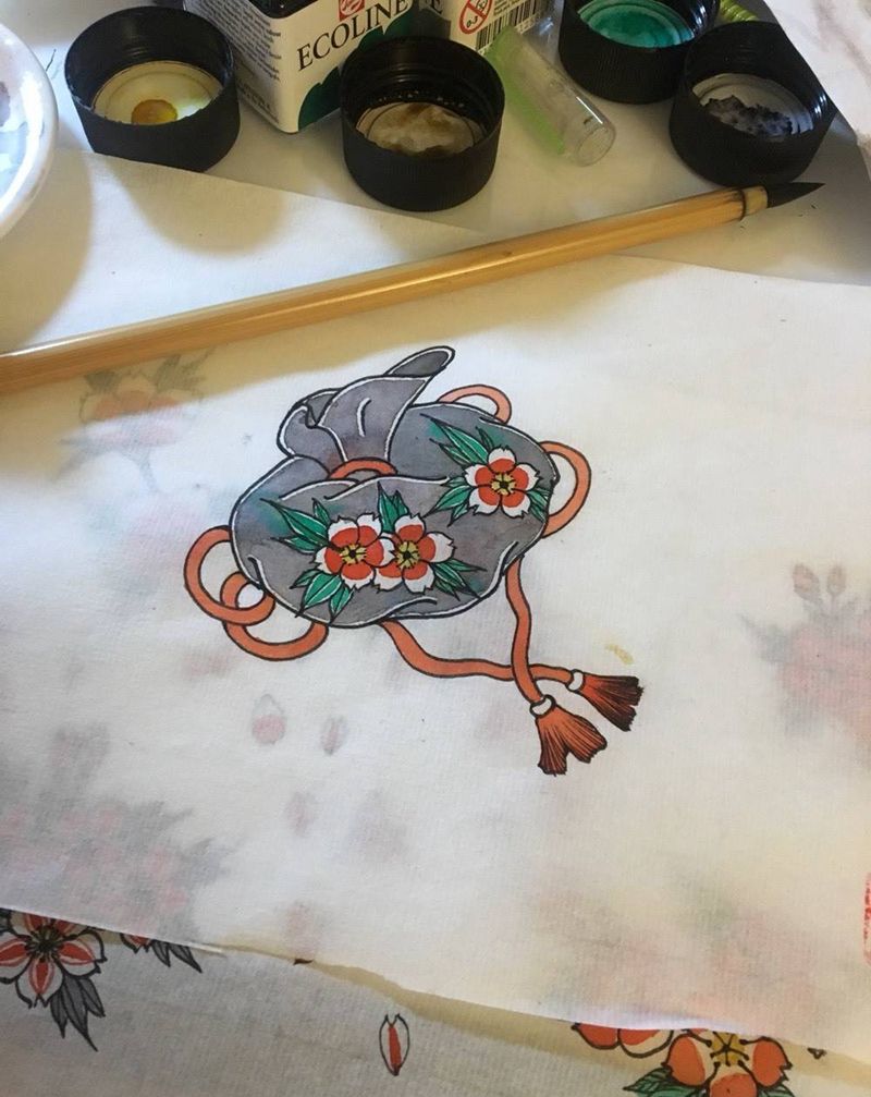 福袋纹身图片_手稿传统纹身图案